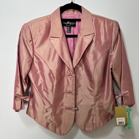 Vtg JS Collections Petite Women’s 10P Crop Jacket Blazer Pink Satin Iridescent - Picture 1 of 9